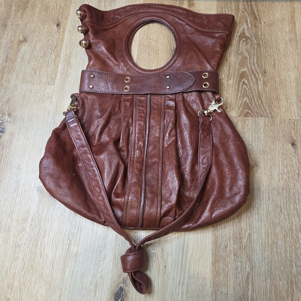 Sabina New York Genuine Leather Brown Slouchy Shoulder Bag Handbag Purse